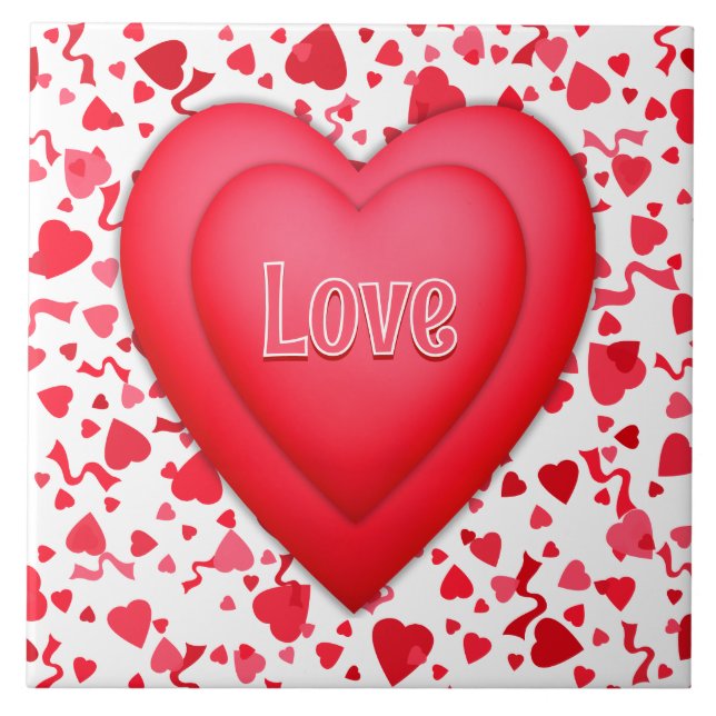 Red Hearts and Confetti Personalized Tile (Front)
