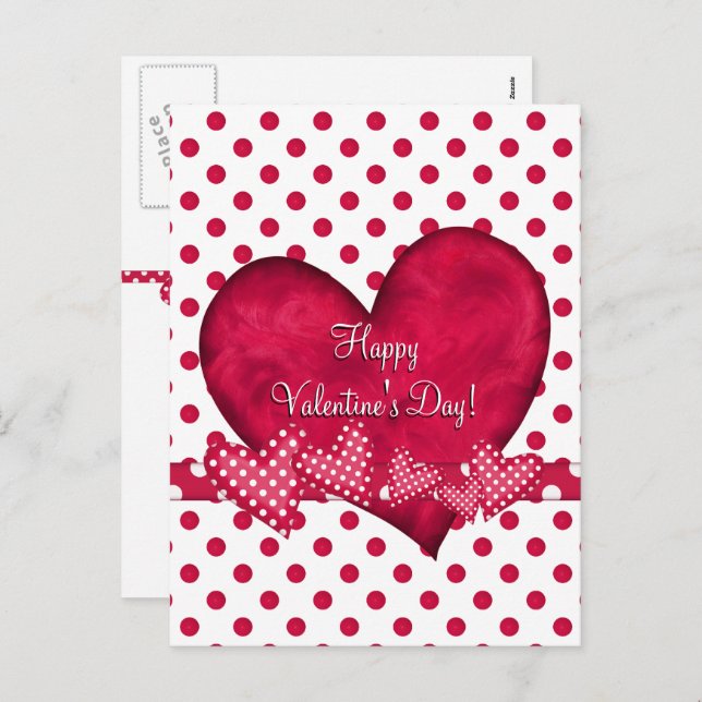 Red Hearts and Dots Postcard (Front/Back)