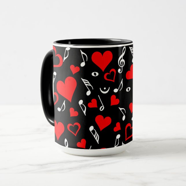 Red Hearts and Music Notes Mug (Front Left)