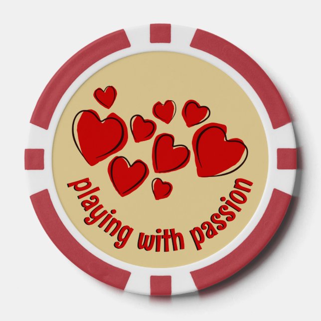 Red Hearts and text Living with passion Poker Chips (Front)