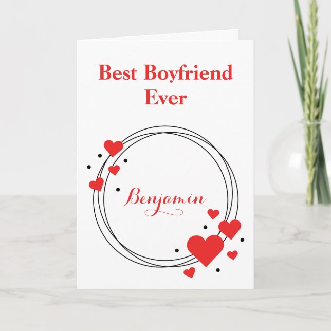 Red Hearts Best Boyfriend Ever Valentine's Day  Holiday Card (Front)