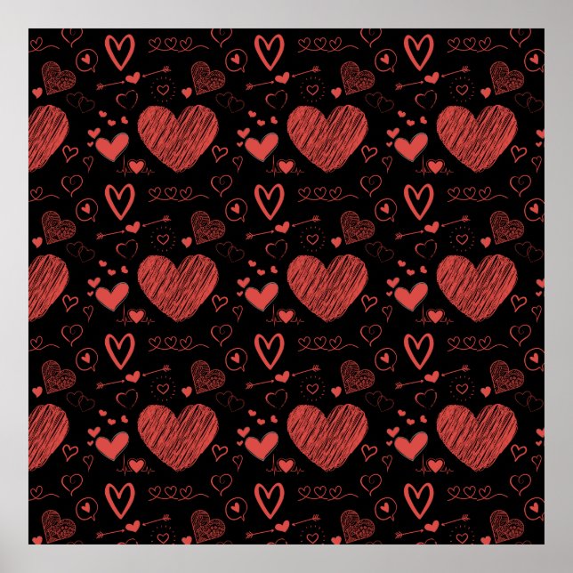 red hearts - black background poster (Front)