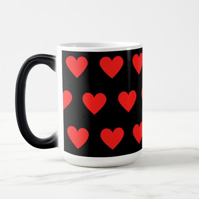 Red hearts black background simple  magic mug (Left)