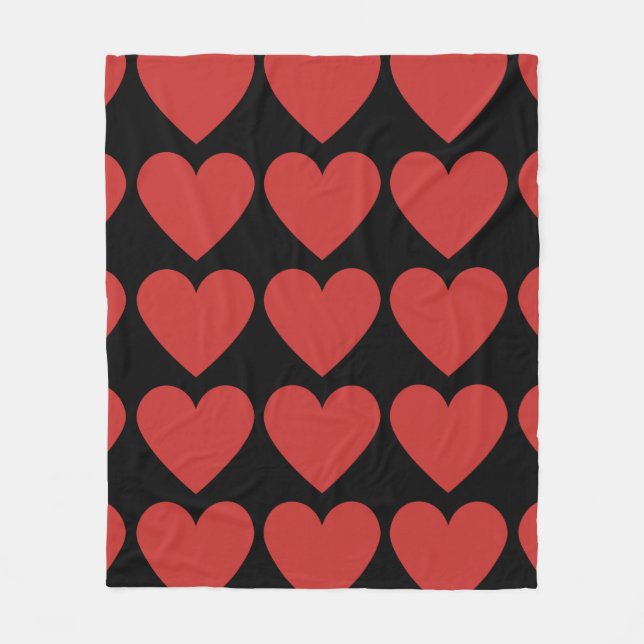 Red Hearts Black Fleece Blanket (Front)