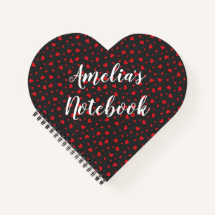 Red Hearts - Black Heart Shaped Notebook