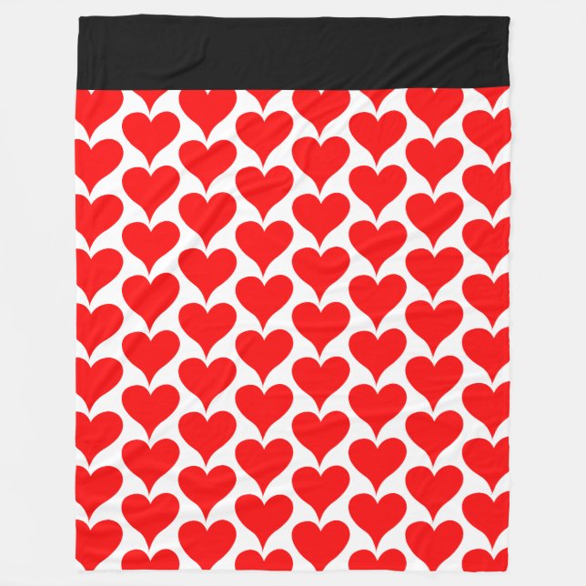 Red Hearts Black Pattern Fleece Blanket (Front)