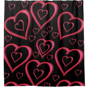 red hearts black showercurtain