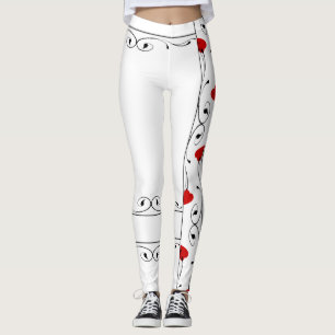 Red Hearts Black Vines Pattern Leggings
