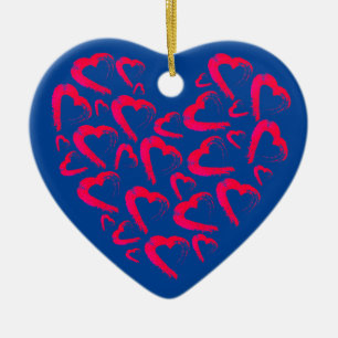 Red Hearts Blue Ceramic Ornament