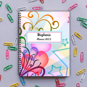 Red hearts, blue stars, colourful customized planner