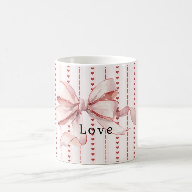 Red Hearts Blush Pink Bow Coffee Mug (Center)