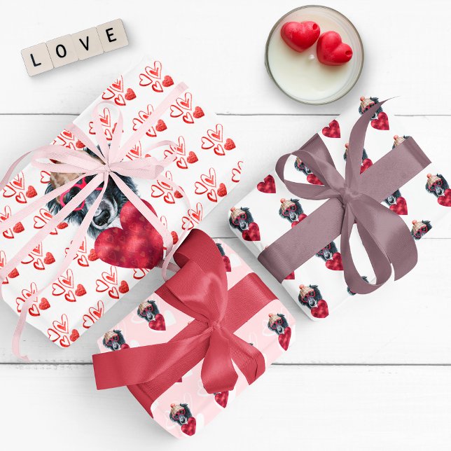 Red Hearts Border Collie Dog Lover Valentines Gift Wrapping Paper Sheet (Creator Uploaded)