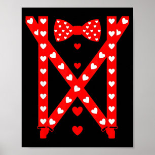 Red Hearts Bow Tie Suspenders Valentines Day Costu Poster