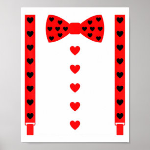 Red Hearts Bow Tie Suspenders Valentines Day Costu Poster