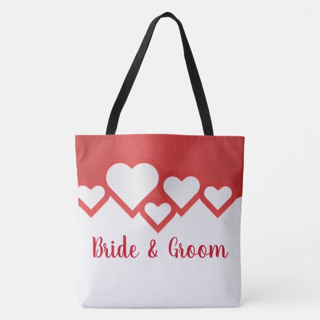 Red Hearts Bride And Groom Tote Bag (Front)