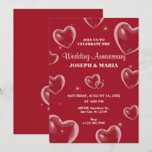 Red Hearts bubble Wedding Anniversarry Invitation