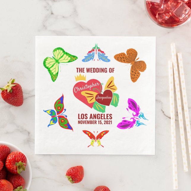 Red Hearts, Butterflies Charming Napkin (Insitu)