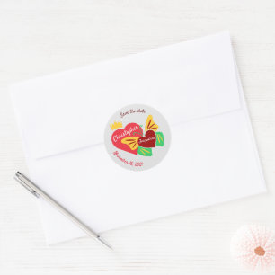 Red Hearts, Butterfly Save The Date  Classic Round Sticker