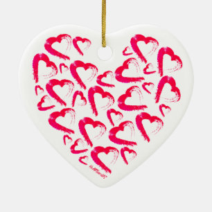 Red Hearts Ceramic Christmas Ornament