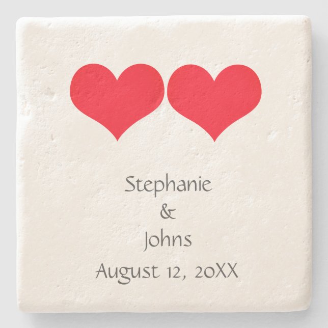 Red Hearts Cute Couple 2023 Wedding Valentines Day Stone Coaster (Front)