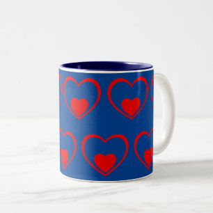 Red hearts dark blue Two-Tone coffee mug