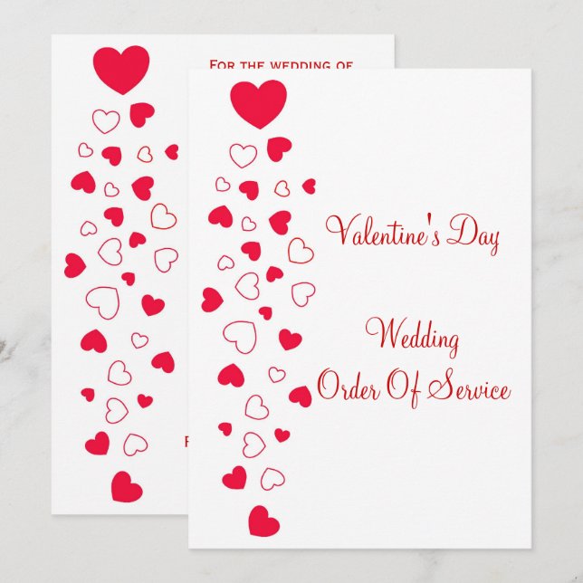 Red Hearts Design Valentines Day Wedding Program (Front/Back)