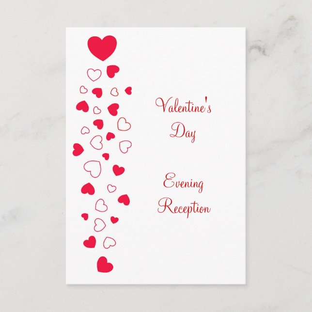 Red Hearts Design Valentines Day Wedding Reception Enclosure Card (Front)
