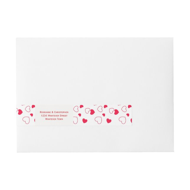 Red Hearts Design Valentines Day Wedding Wraparound Address Label (Front)
