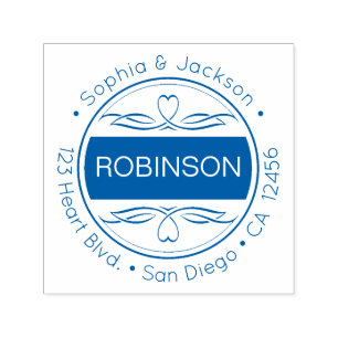 Red Hearts & Flourishes Friendly Return Address Self-inking Stamp