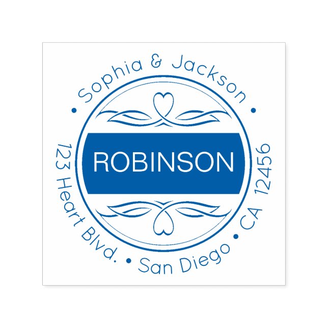 Red Hearts & Flourishes Friendly Return Address Self-inking Stamp (Design)