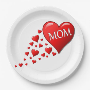RED HEARTS FOR MOM PAPER PLATE