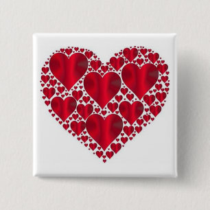 RED HEARTS FOR VALENTINE'S DAY 2 INCH SQUARE BUTTON