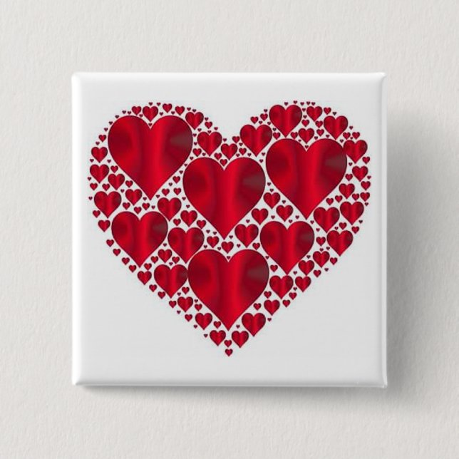 RED HEARTS FOR VALENTINE'S DAY 2 INCH SQUARE BUTTON (Front)