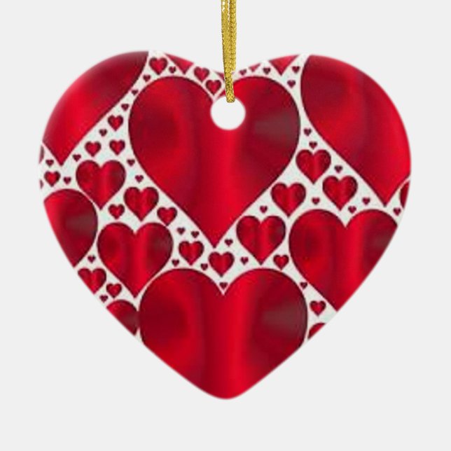 RED HEARTS FOR VALENTINE'S DAY CERAMIC ORNAMENT (Front)