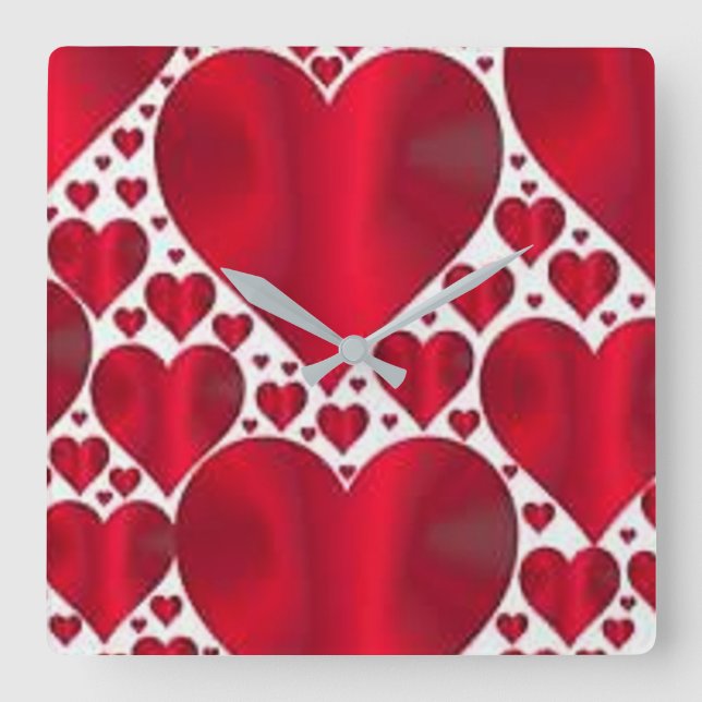 RED HEARTS FOR VALENTINE'S DAY SQUARE WALL CLOCK (Front)