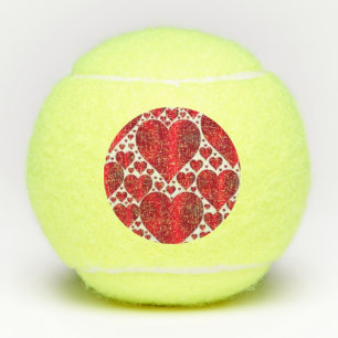 RED HEARTS FOR VALENTINE'S DAY TENNIS BALLS