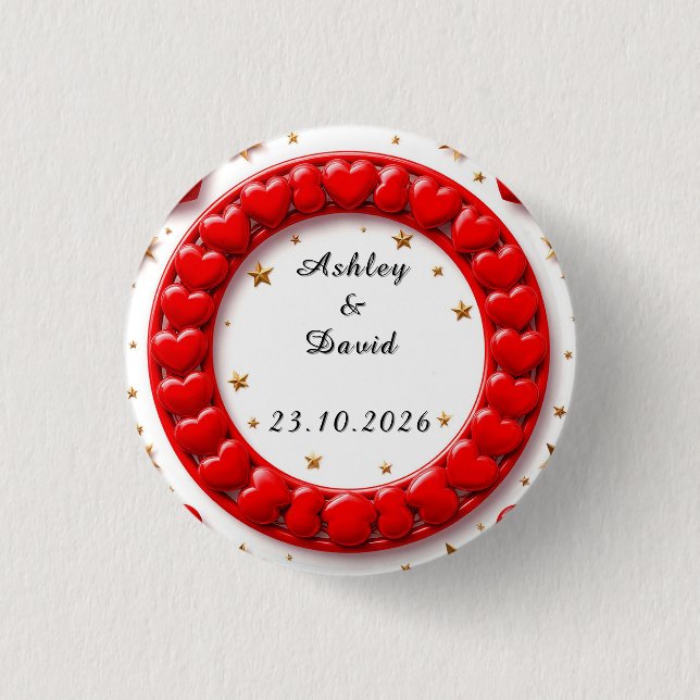 Red Hearts Frame 1 Inch Round Button (Front)