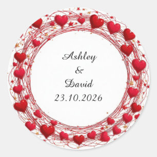 Red Hearts Frame Classic Round Sticker