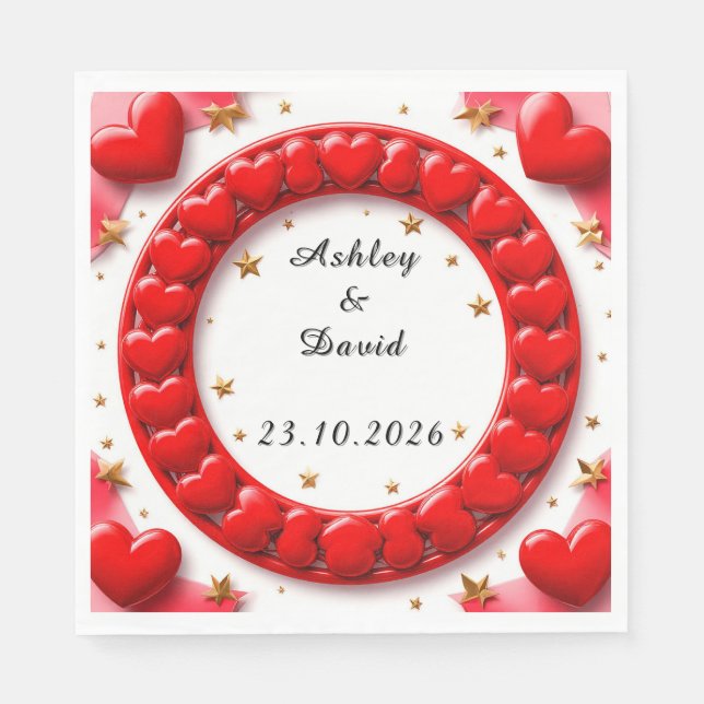 Red Hearts Frame Napkin (Front)