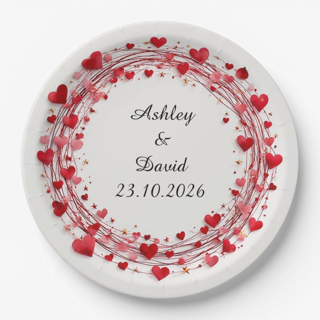 Red Hearts Frame Paper Plate (Front)