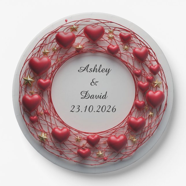 Red Hearts Frame Paper Plate (Front)