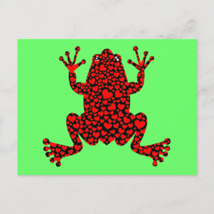red hearts frog postcard