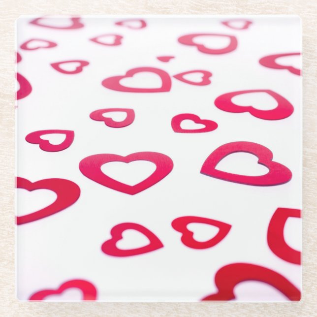 Red hearts glass coaster (Front)
