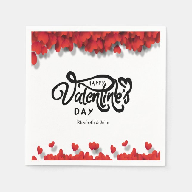 Red Hearts Happy Valentine's Day   Napkin (Front)