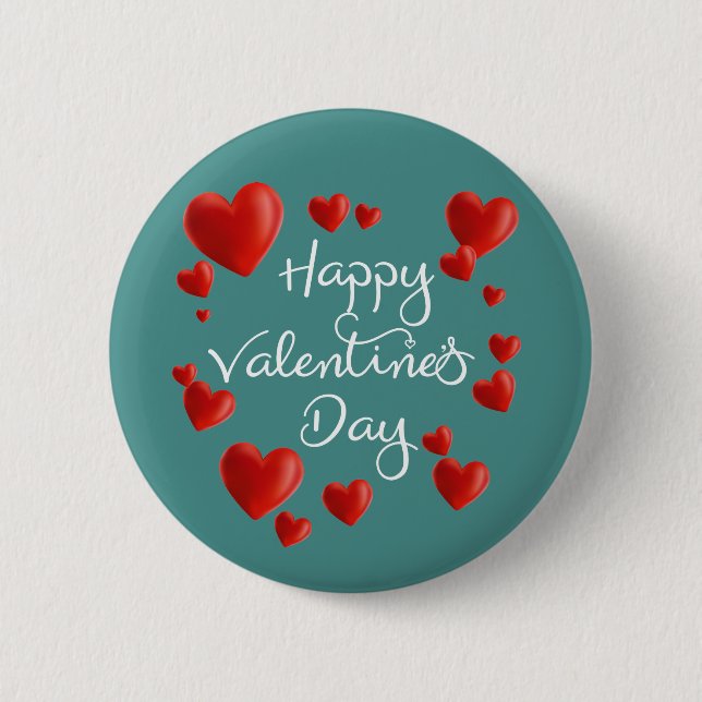 Red Hearts Happy Valentine's Day Pin Button (Front)