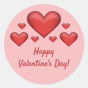 Red Hearts & Happy Valentine's Day Text Classic Round Sticker