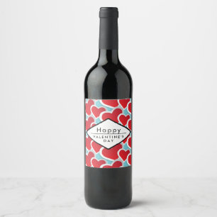 Red Hearts Happy Valentine's Day Wine Label