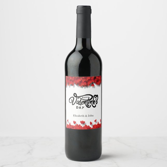 Red Hearts Happy Valentine's Day Wine Label (Front)