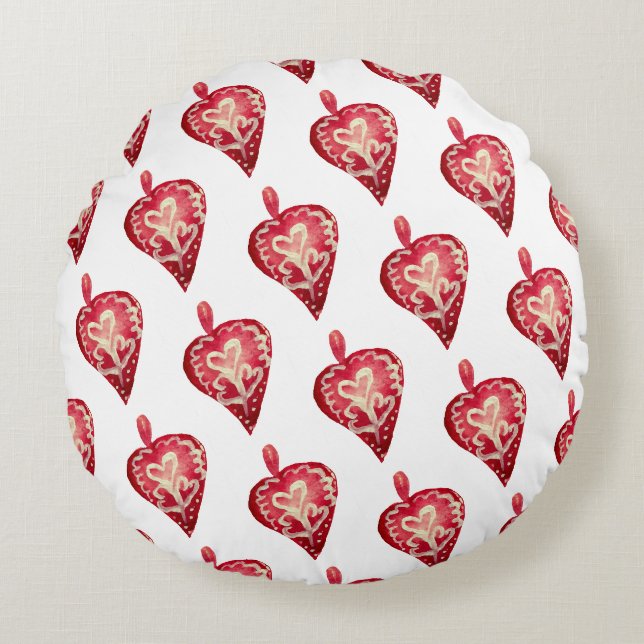 Red Hearts Holiday Toys Round Pillow (Front)