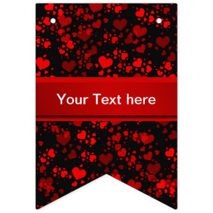 red hearts in black and template text bunting flags